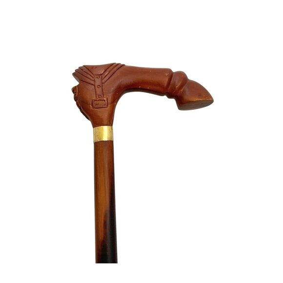 Walking Cane Vintage Wood Stick Horse with Carved Saddle and Hoof Design - Picture 1 of 6